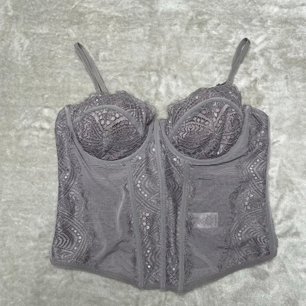 Garage Lace Corset Bra Top Sweetheart Neckline Adjustable Straps Size M Black